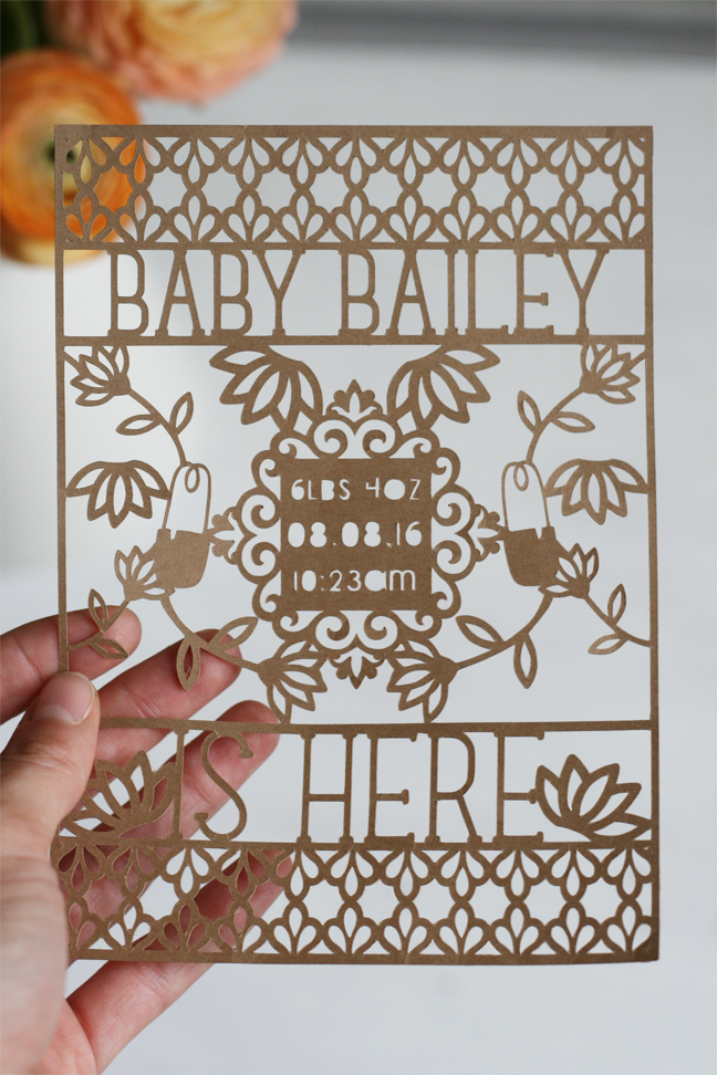 Brittany Sazonoff (BSaz Creates) for Silhouette America | How to thicken fonts without a bold option | Baby Announcement